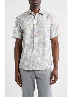 Robert Barakett Adler Button-Up Shirt Shadow Coral Multicolor Short Sleeve XXL